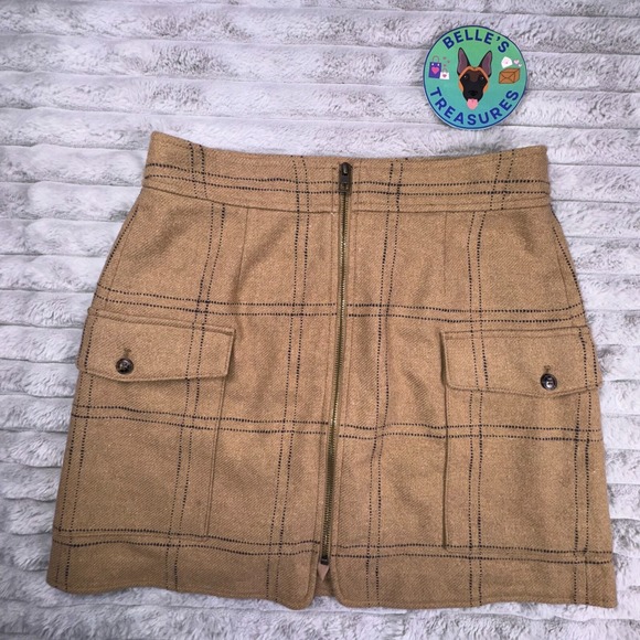 Madewell (Re)sourced‎ Mini Skirt Womens 8 Camel Zip-Front Windowpane Wool Blend - Picture 4 of 9